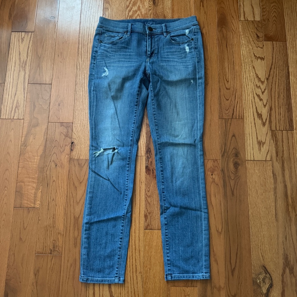 LOFT Medium Blue Distressed Skinny Jeans